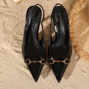 Black Patent Horsebit Slingback Pump